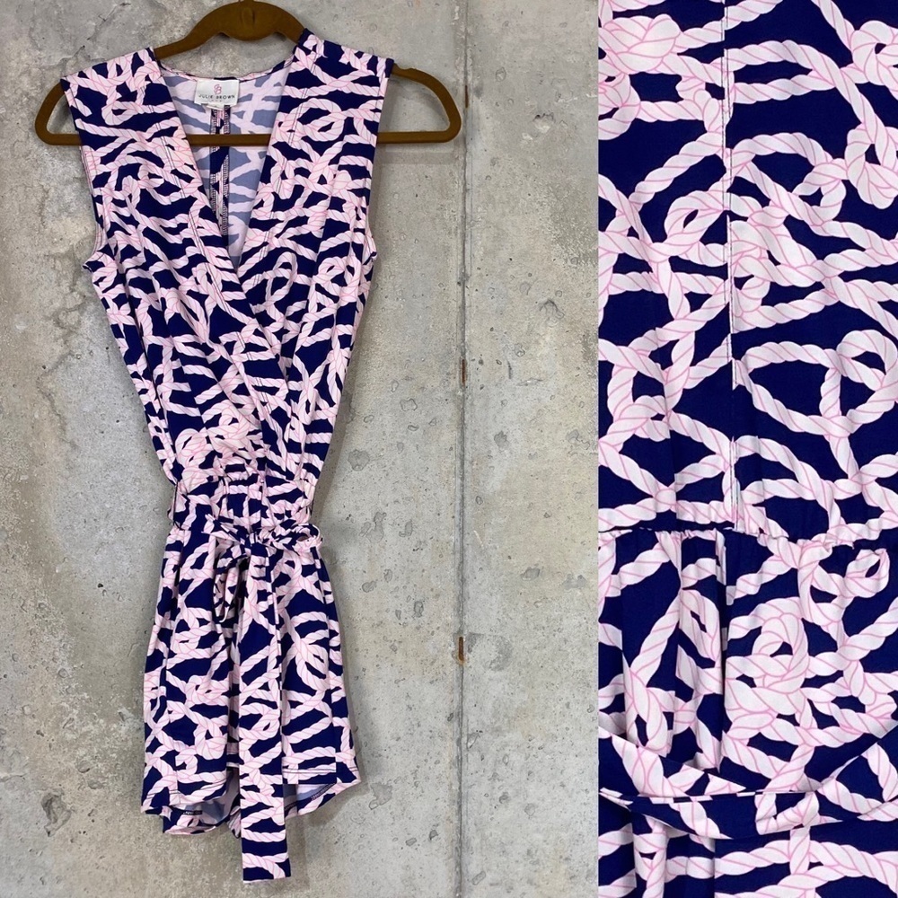 Julie brown navy pink white nautical rope sleeveless romper petite small